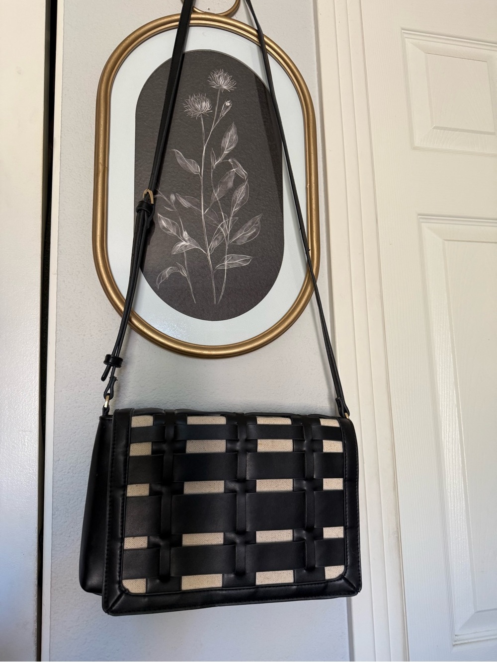 Black Woven Accent Crossbody Bag